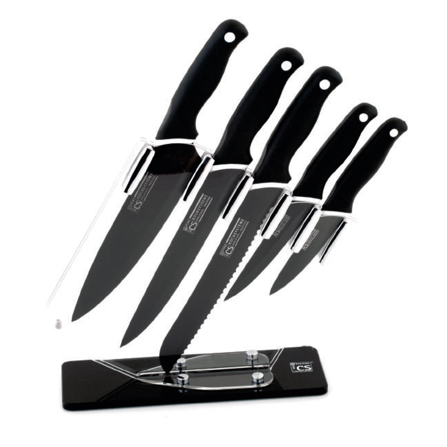 Antihaft Messerset schwarz, mit Ständer - Messer HOLTON, Messerblock mit 5-tlg. Messerset schwarz