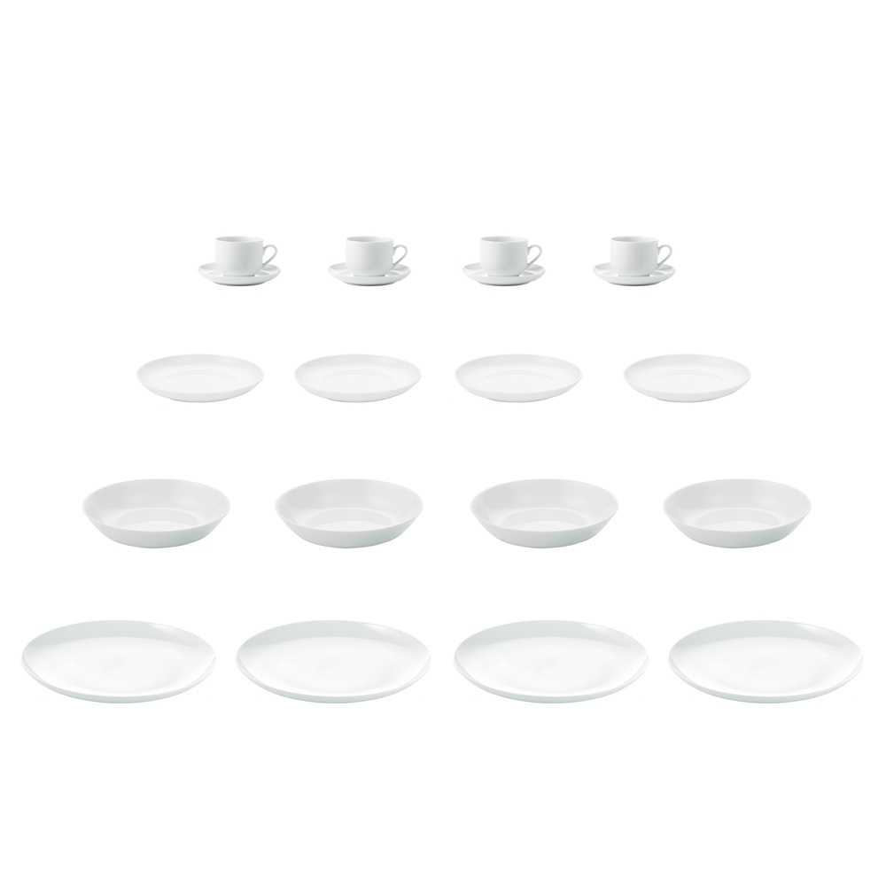 Geschirrset 20 tlg ""atelier super white"" - Porzellan Geschirr Set rund, weiss komplett für 4 Personen