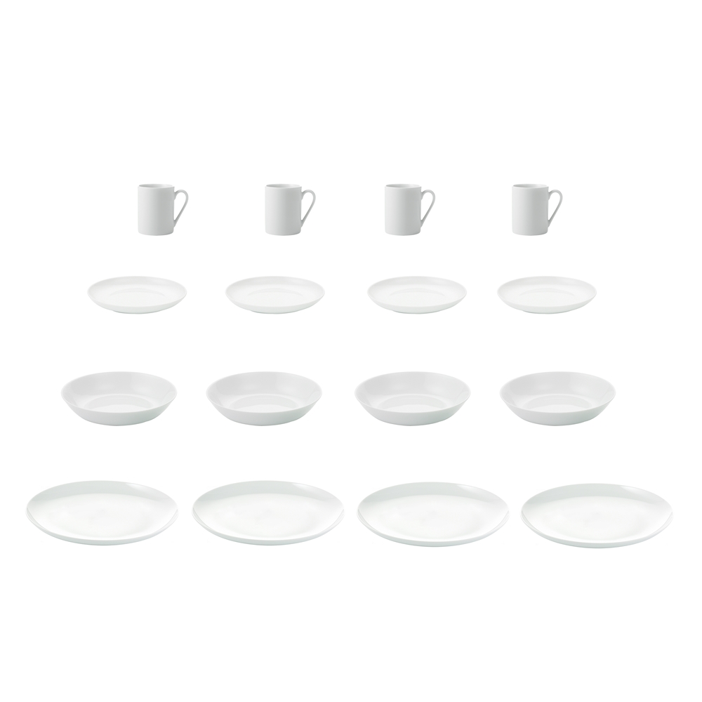 Geschirrset 16 tlg ""atelier super white"" - Porzellan Geschirr Set rund, weiss komplett für 4 Personen
