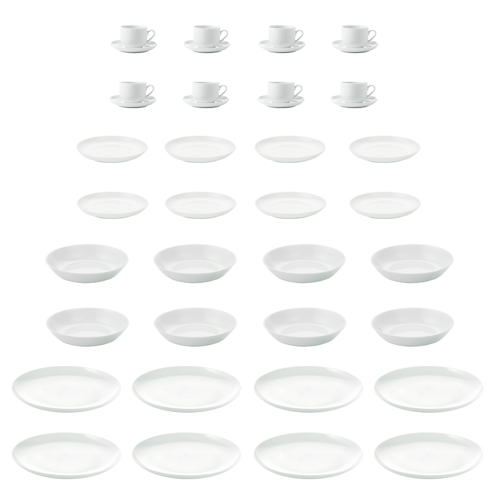Geschirrset 40 tlg ""atelier super white"" - Porzellan Geschirr Set rund, weiss komplett für 8 Personen
