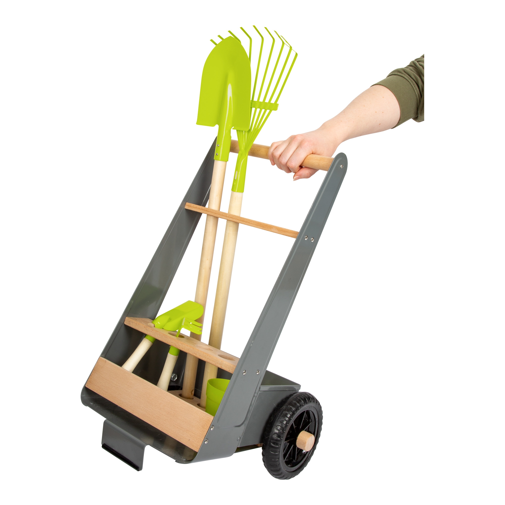 Kinder Gartengeräte Trolley, Gartenwagen - Fahrbarer Ständer für Gartengeräte mit Gartenwerkzeugen