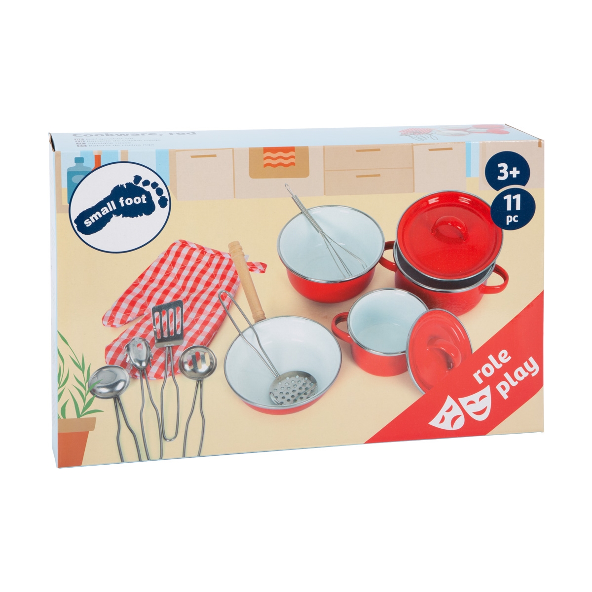 Kinder Kochgeschirr Set ""Rot-Weiss"" - Kinder Koch- und Topfset mit Küchenhelfer und Ofenhandschuh