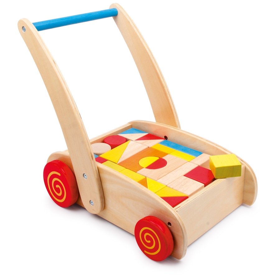 Kleinkinder Lauflernwagen mit Bauklötzen - Lauflernwagen, Kleinstkind Laufgerät aus Holz mit Bauklötzen