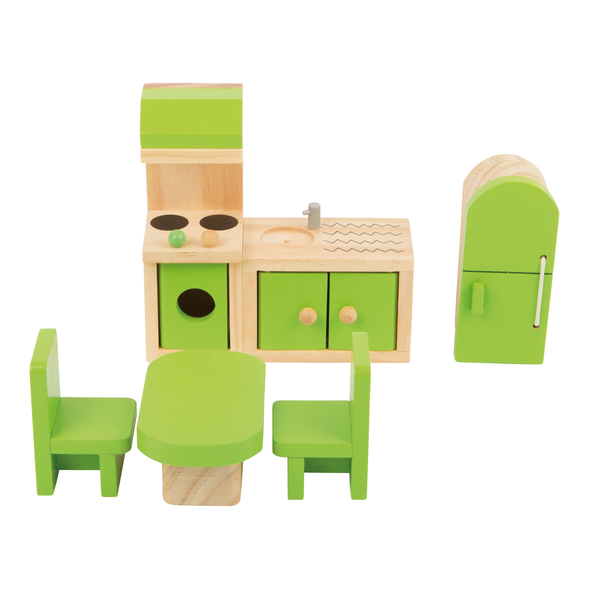 Puppenhausmöbel Küche - Puppenhaus Einrichtung Kühlschrank, Küche, Tisch, Stühle