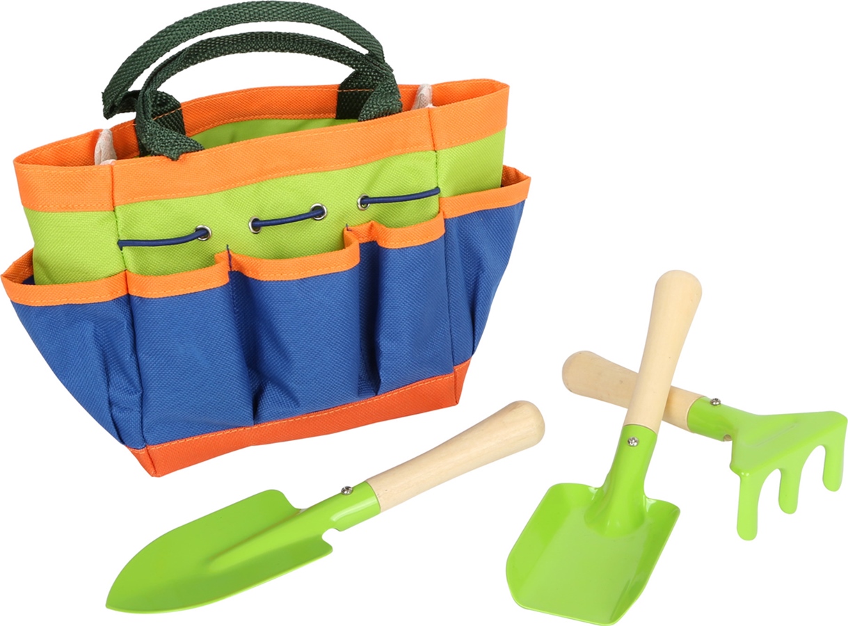 Kinder Gartengeräte Set BASIC mit Tasche - Kinder Gartentasche mit Zubehör: Rechen, Schaufel und Spaten