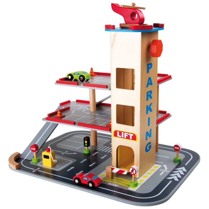 Spielzeug- Parkhaus,  -Holzrampen- - Spielzeug- Parkhaus, Parkgarage  -Holzrampen-