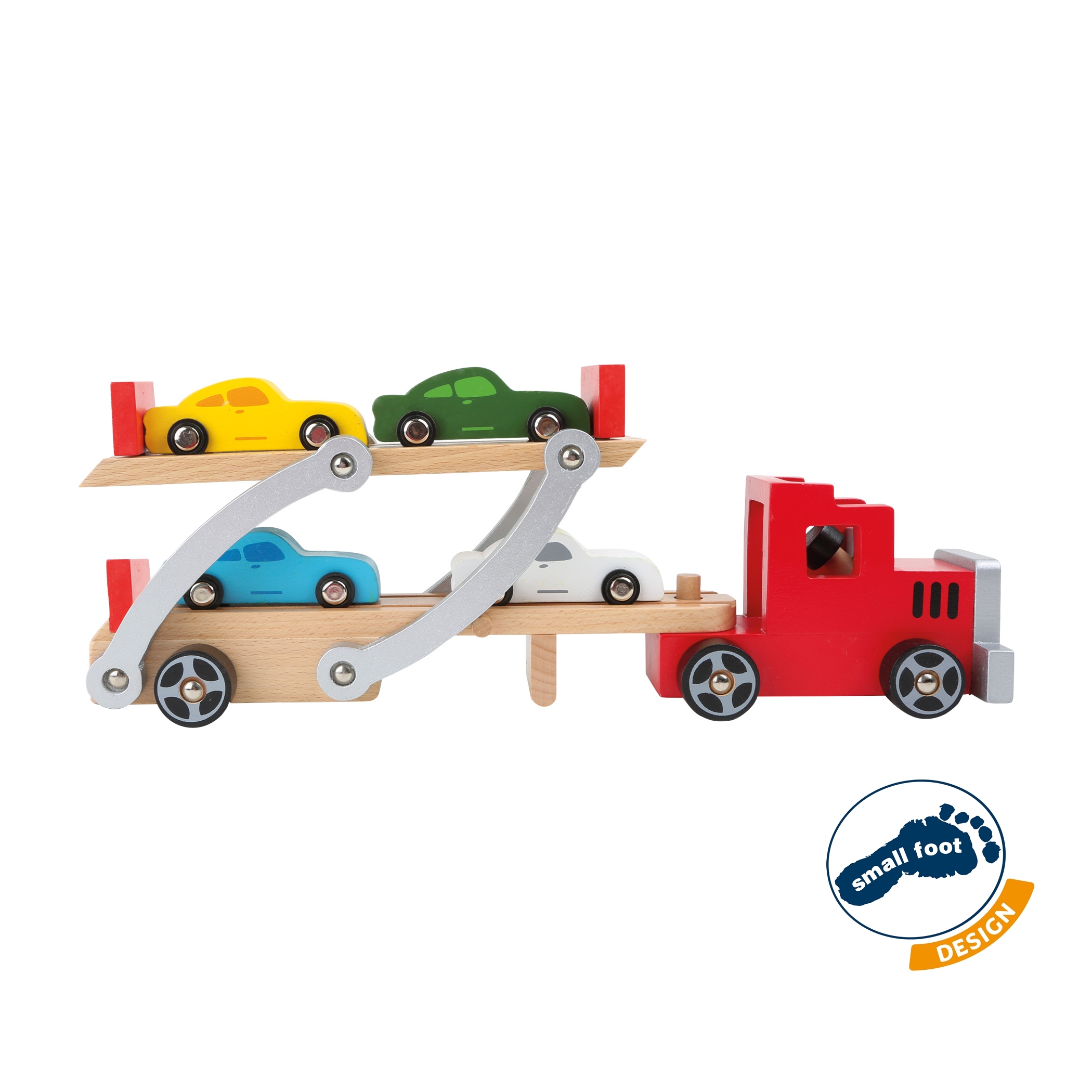 Holzspielzeug Autotransporter 34cm - Spielzeug Autotransporter mit Autos aus Holz von small foot