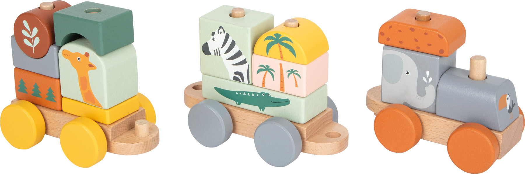 Holzzug mit Bauklötzen ""Safari"" - Holzbahn Lok mit Anhänger und Spielsteinen - Holzspielzeug
