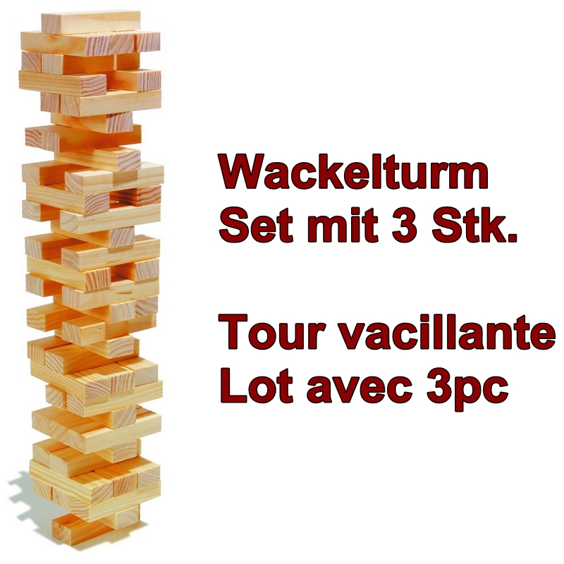 Wackelturm 3er Set ( 162 Spielsteine ) - Set mit 3Stk. Wackeltürmen KL (Total 162 Stk. Holzklötze)