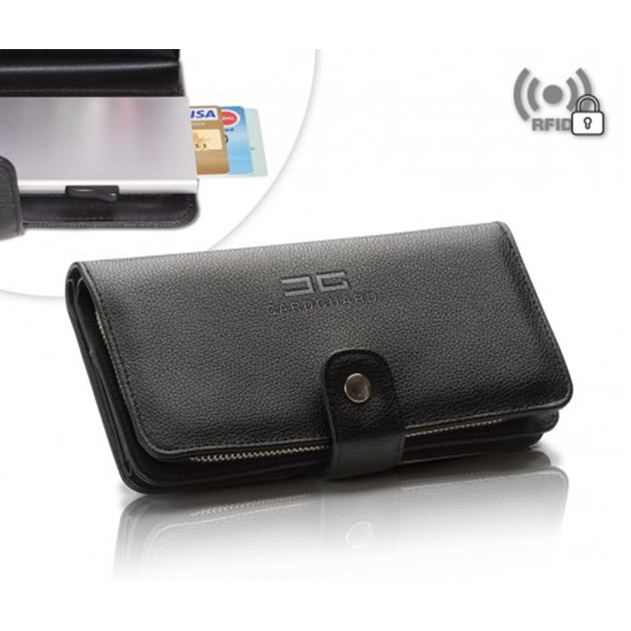 Damen Portemonnaie Card Guard - Geldbörse / Wallet mit RFID Blocker und Münzfach, Schwarz