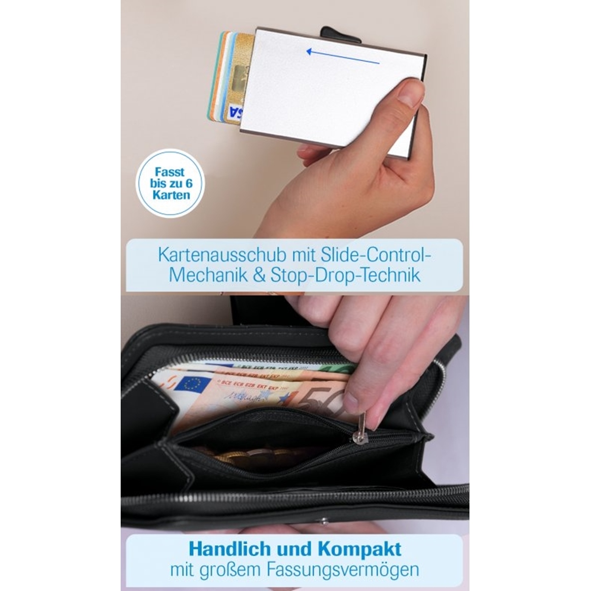 Damen Portemonnaie Card Guard - Geldbörse / Wallet mit RFID Blocker und Münzfach, Schwarz