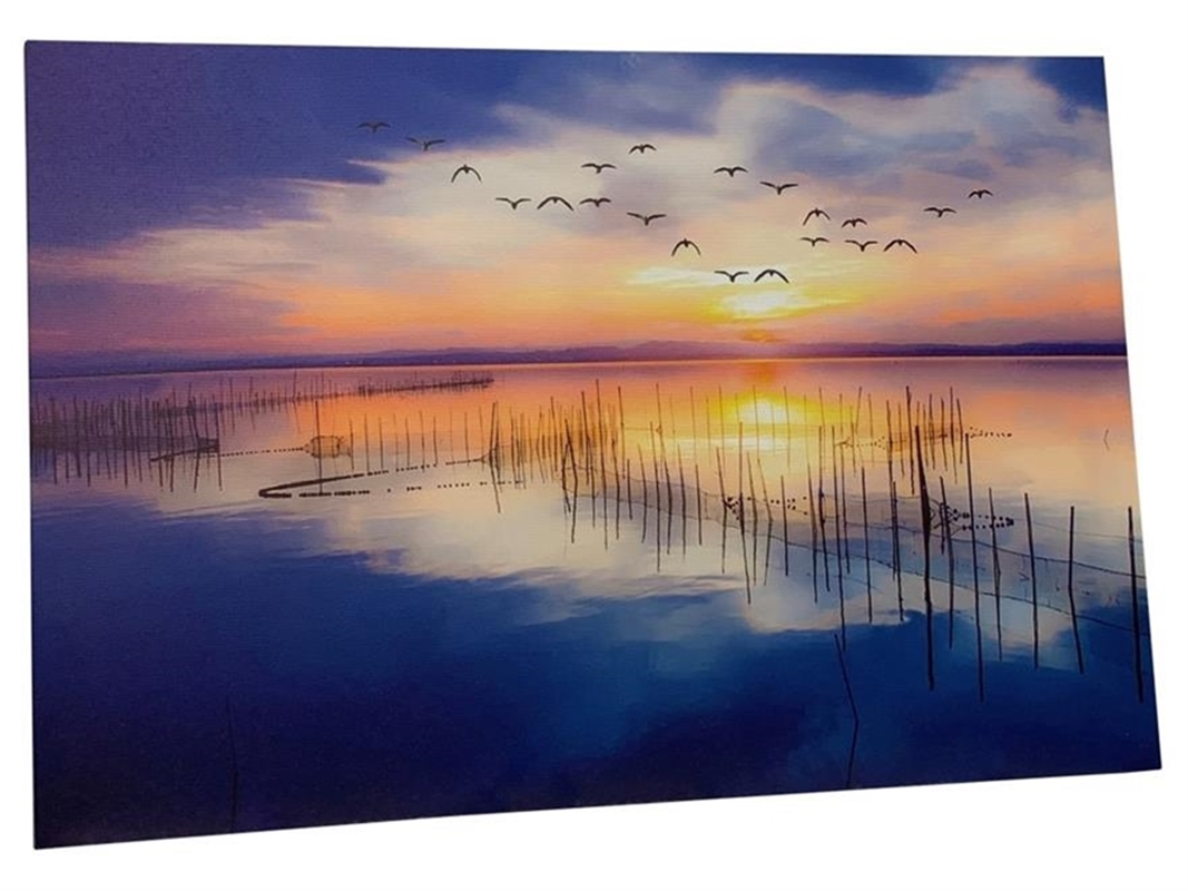 LED Bild 60 x 40 cm Sonnenaufgang Wasser - Canvas Leinwandbild (Segeltuch) zum Hängen - Dekobild