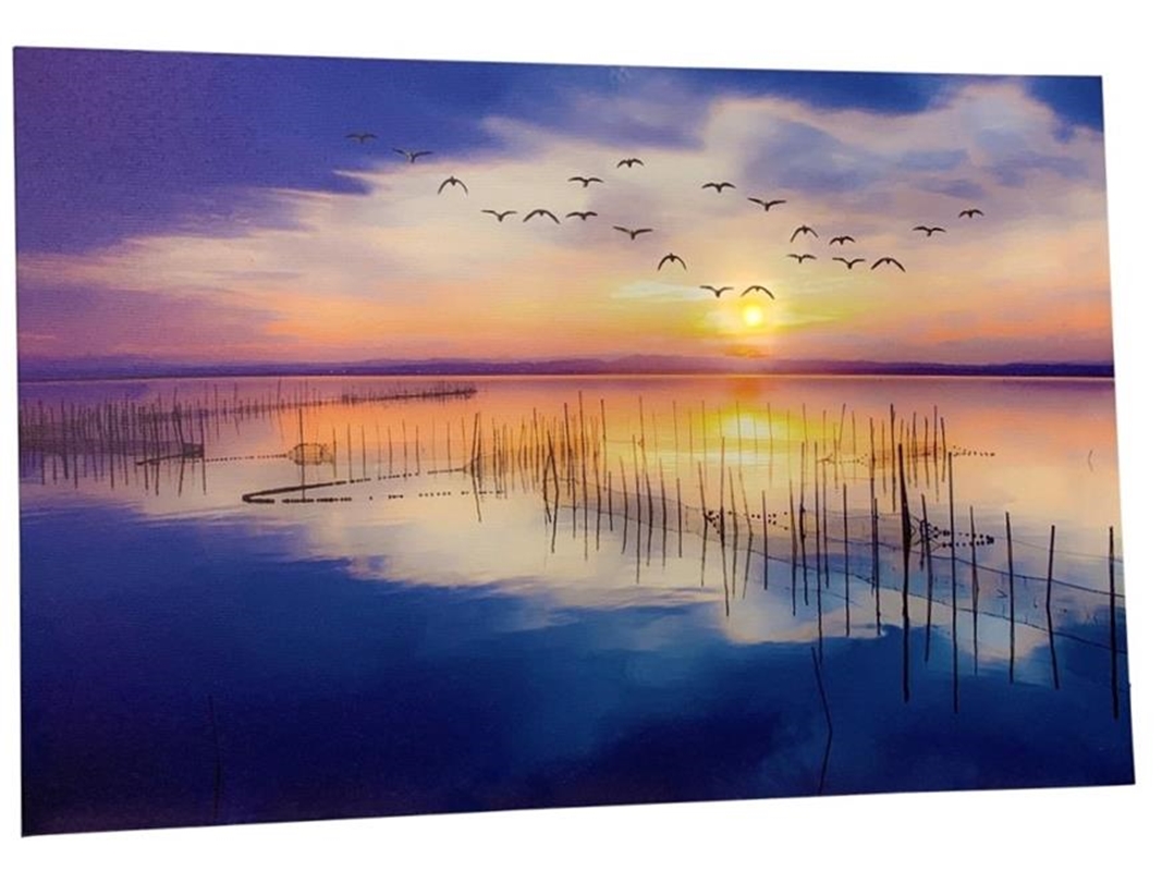 LED Bild 60 x 40 cm Sonnenaufgang Wasser - Canvas Leinwandbild (Segeltuch) zum Hängen - Dekobild