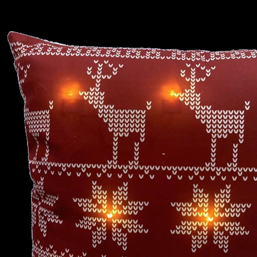 LED Kissen 40x40cm gefüllt ""Elch"" - Zierkissen Rot mit Füllung, nordisches Motiv (Ren, Stern)