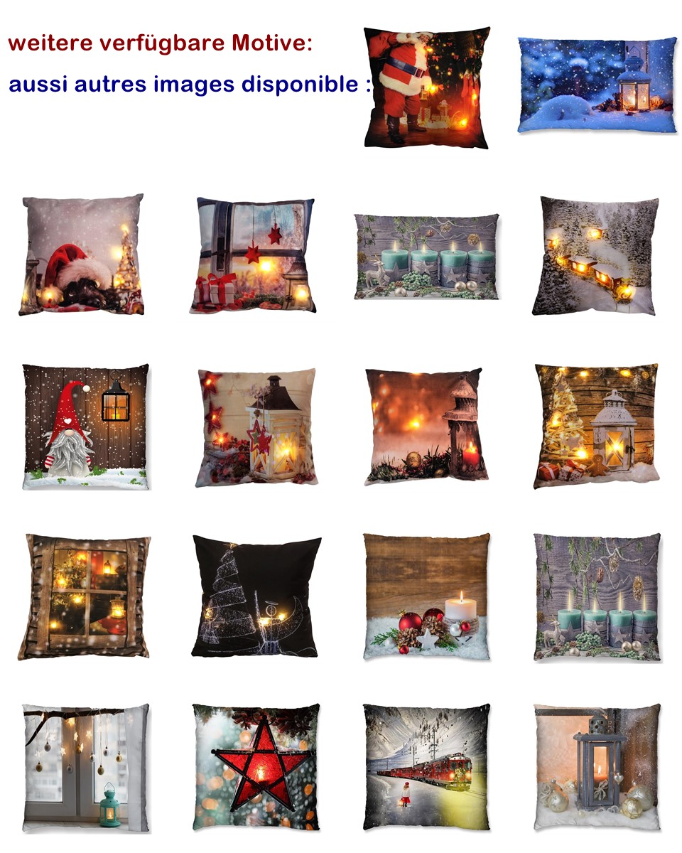 LED Kissen 40x40cm mit Füllung ""Kugel"" - Zierkissen mit Füllung Motiv: Weihnachtsbaumkugeln mit Kerze