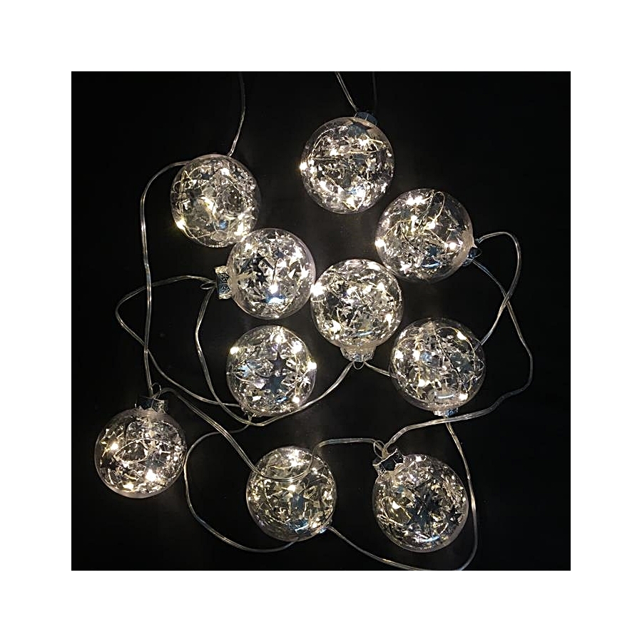 Lichterkette 10 Led Christbaumkugeln - LED Weihnachten Lichterkette mit 10 warm weissen LED Kugeln
