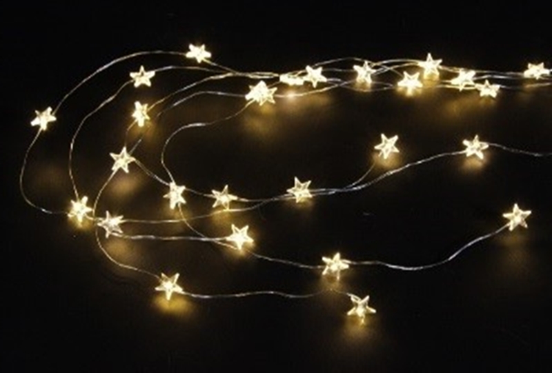Lichterkette 30 Led mit Sternen, L 100cm - LED Micro Draht Lichterkette mit 30 warm weissen LED Sternen
