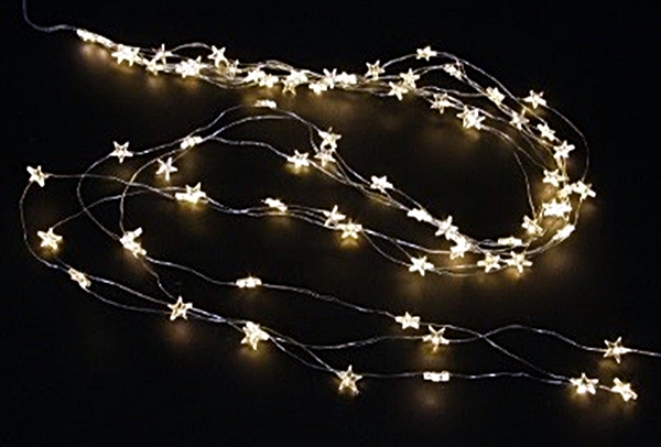 Lichterkette 80 Led mit Sternen, L 160cm - LED Micro Draht Lichterkette mit 80 warm weissen LED Sternen