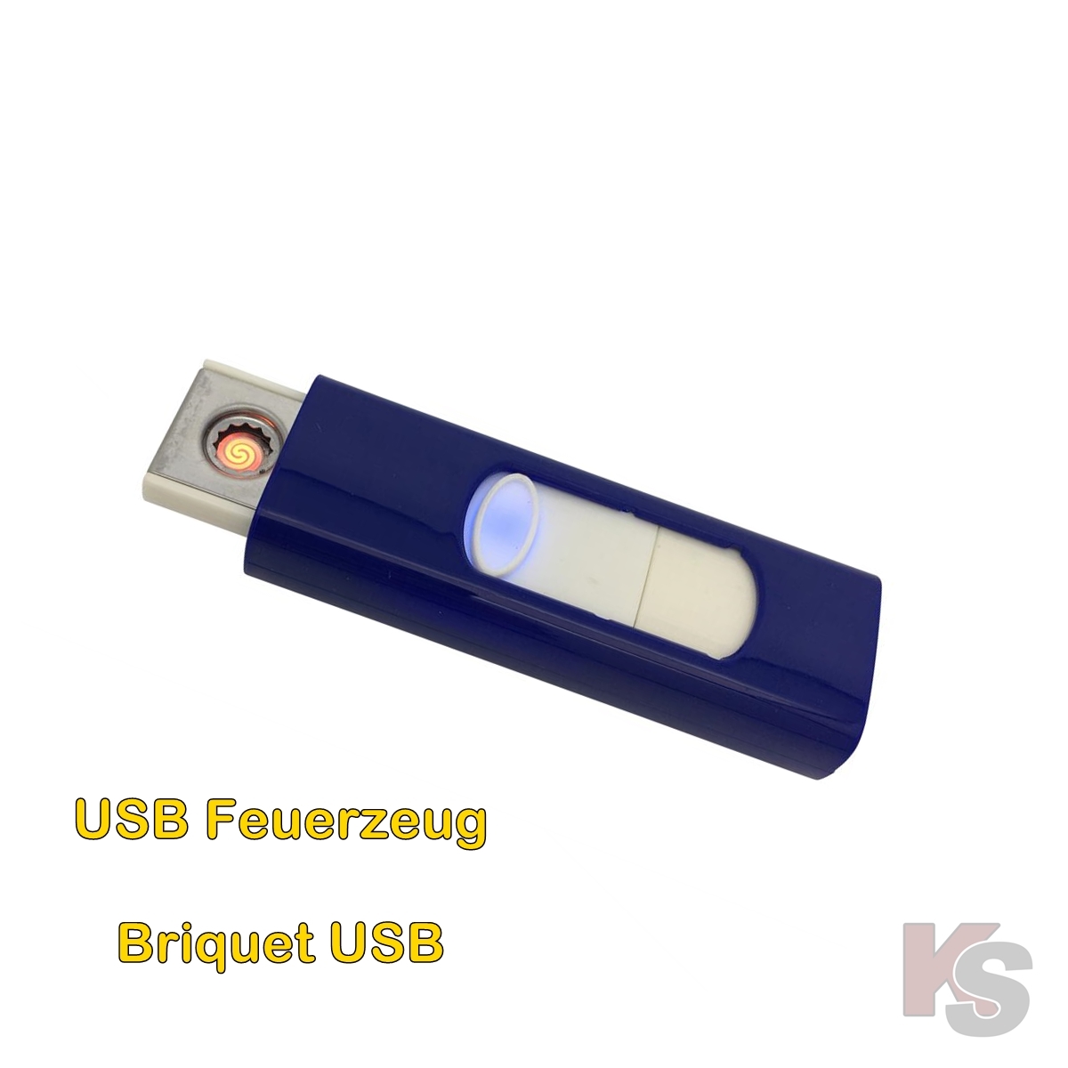 Display mit 24 Stk USB Feuerzeugen blau - Elektronisches Akku USB Glühspiralen Feuerzeug windgeschützt