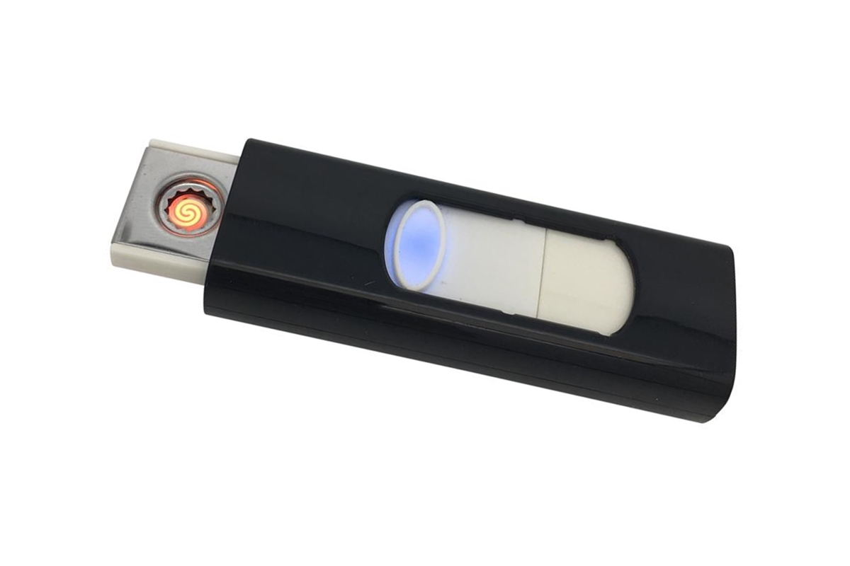 Feuerzeug  zum Aufladen an USB, schwarz - Elektronisches Akku USB Glühspiralen Feuerzeug windgeschützt