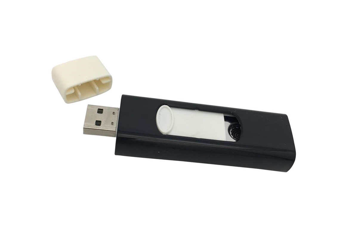 Feuerzeug  zum Aufladen an USB, schwarz - Elektronisches Akku USB Glühspiralen Feuerzeug windgeschützt