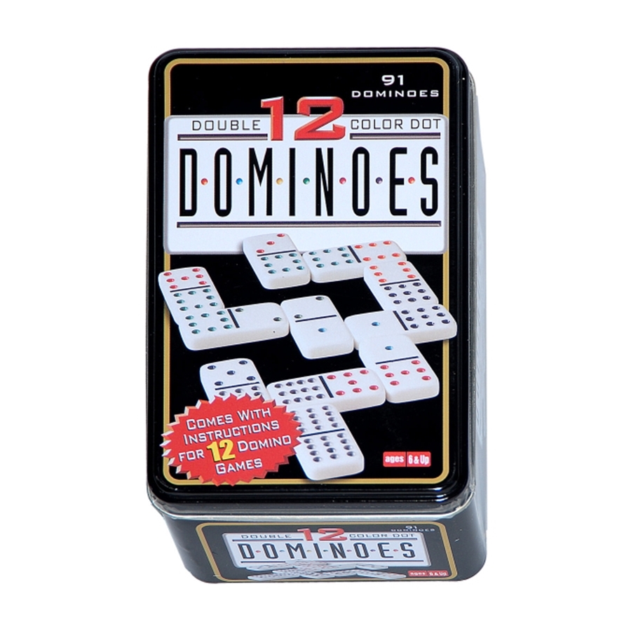 Domino Spielset Color 91 Steine 12 Augen - Dominosteine in Blechdose Steine 50x25x10 mm, Punkte bunt