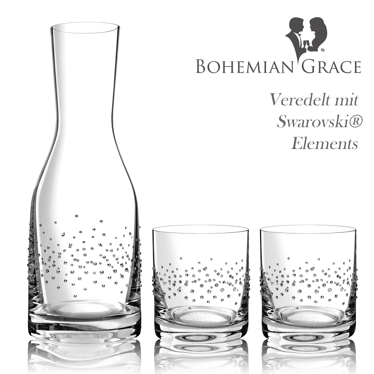 Karaffe mit 2 Gläser, Bohemian Grace TAB - Wasserkaraffe TROPEA AB mit 2 Trinkgläser,Swarovski Elements