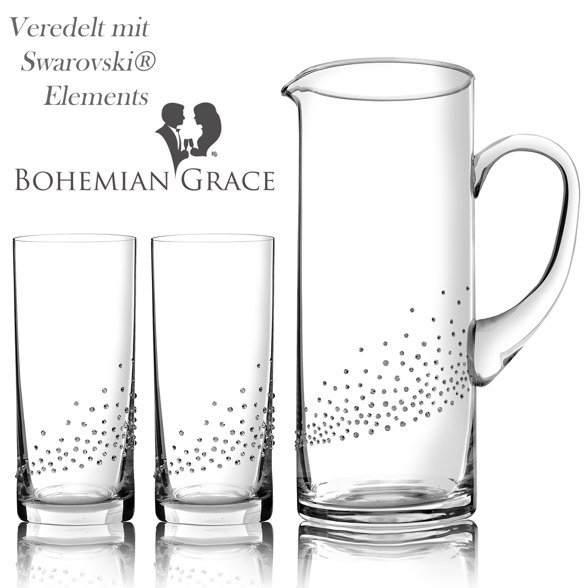 Karaffe mit 2 Gläser, Bohemian Grace V - Wasserkaraffe VERONA mit 2 Trinkgläser, Swarovski Elements