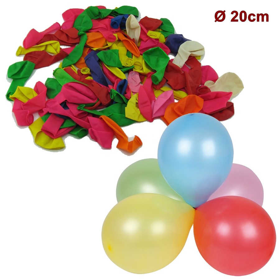 Ballon, 100Stk Luftballon 20cm, bunt Mix - Ballons, Rundballons, Luftballons, Bunt Mix, D20cm, 100Stk.