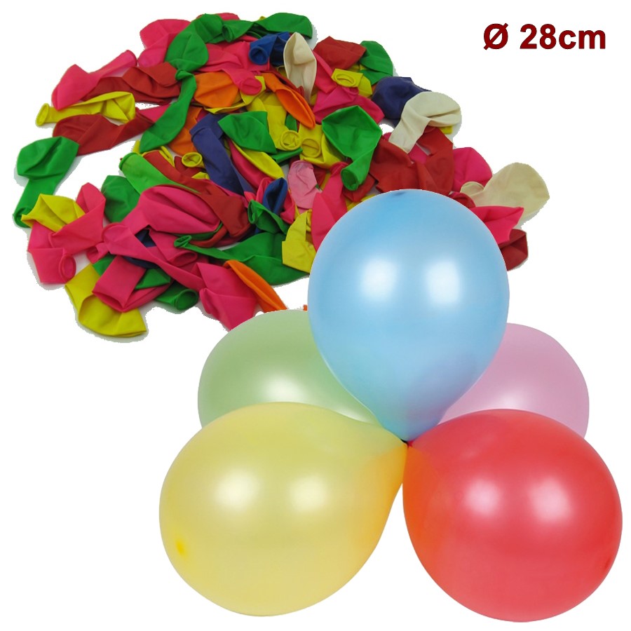 Ballon, 100Stk Luftballon 28cm, bunt Mix - Ballons, Rundballons, Luftballons, Bunt Mix, D28cm, 100Stk.